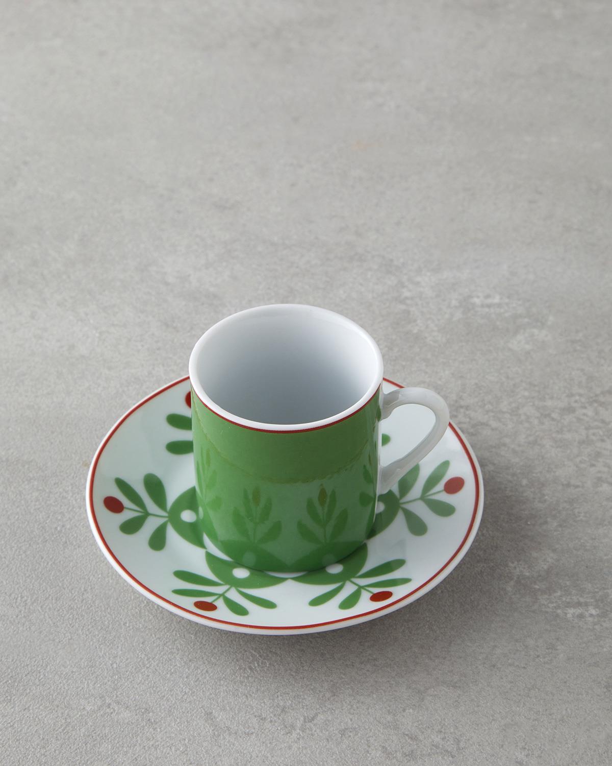 Vivy Porselen 4 Parça 2 Kişilik Kahve Fincan Takımı 80 ml Bordo-Yeşil