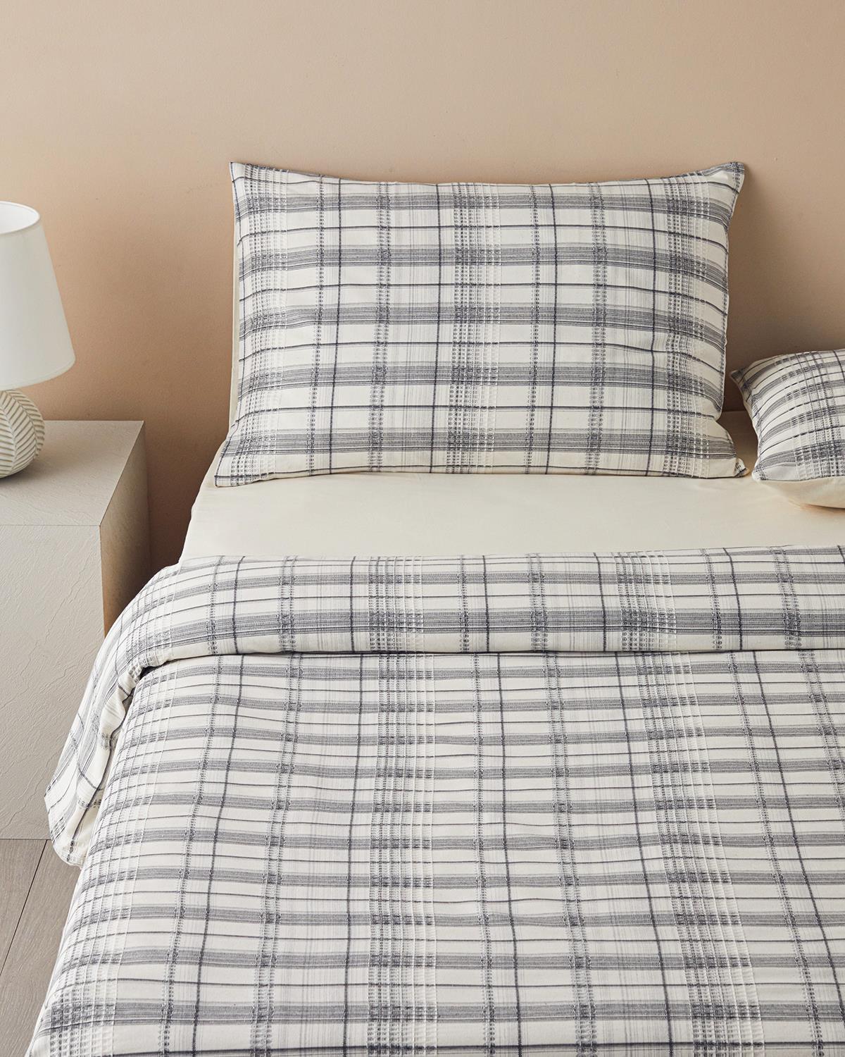 Waffle Check İpliği Boyalı King Size Nevresim Takımı 240x220 cm Gri