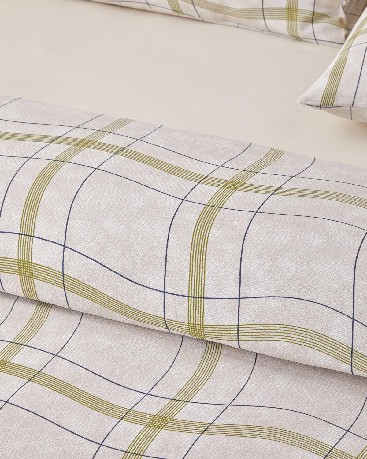 Wave Check Kolay Ütülenir Çift Kişilik Nevresim Takımı 200x220 cm Açık Yeşil-Bej