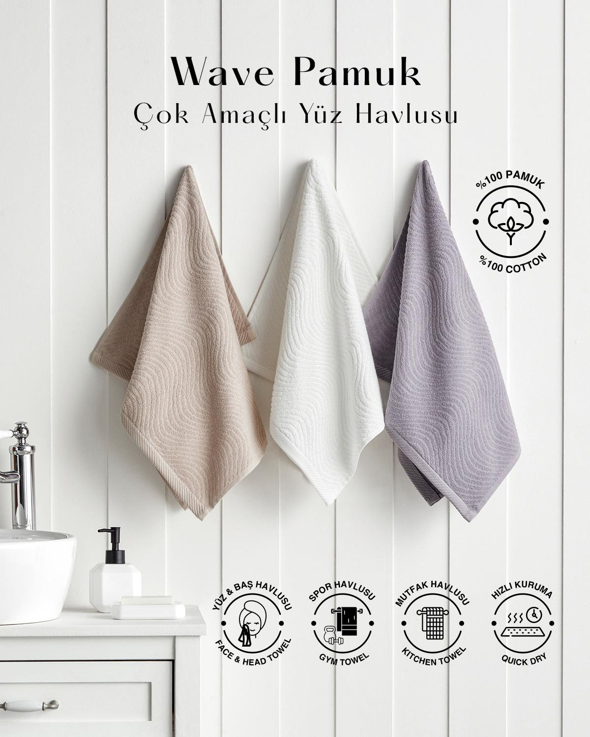 Wave Pamuk Yüz Havlusu 50x70 cm Ekru
