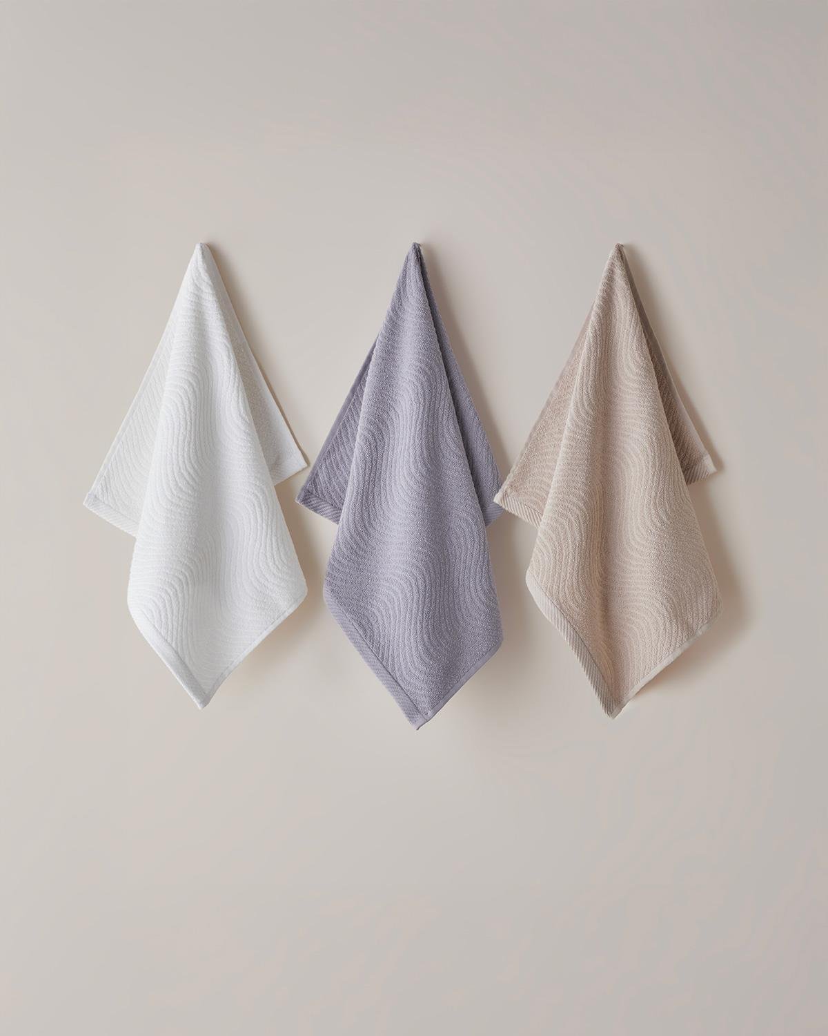 Wave Pamuk Yüz Havlusu 50x70 cm Ekru