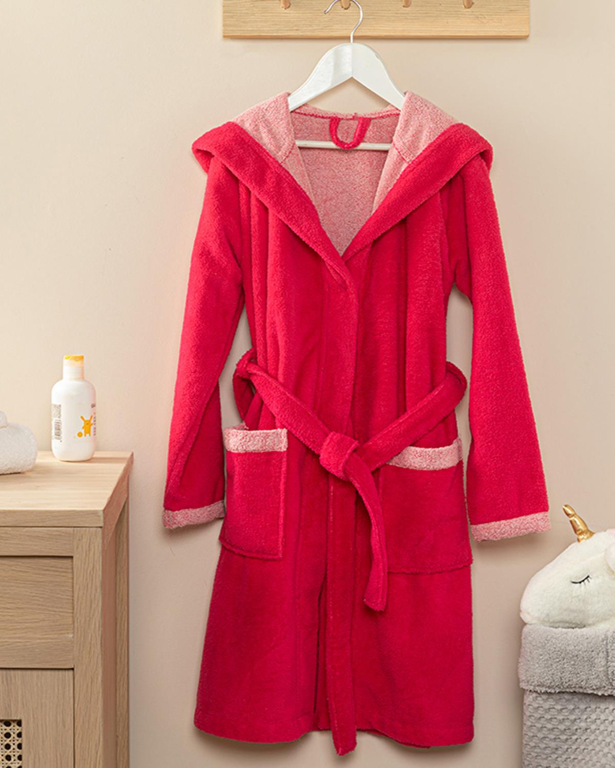 Wellsoft Pamuk Çocuk Bornoz 8-10 Yaş Pembe