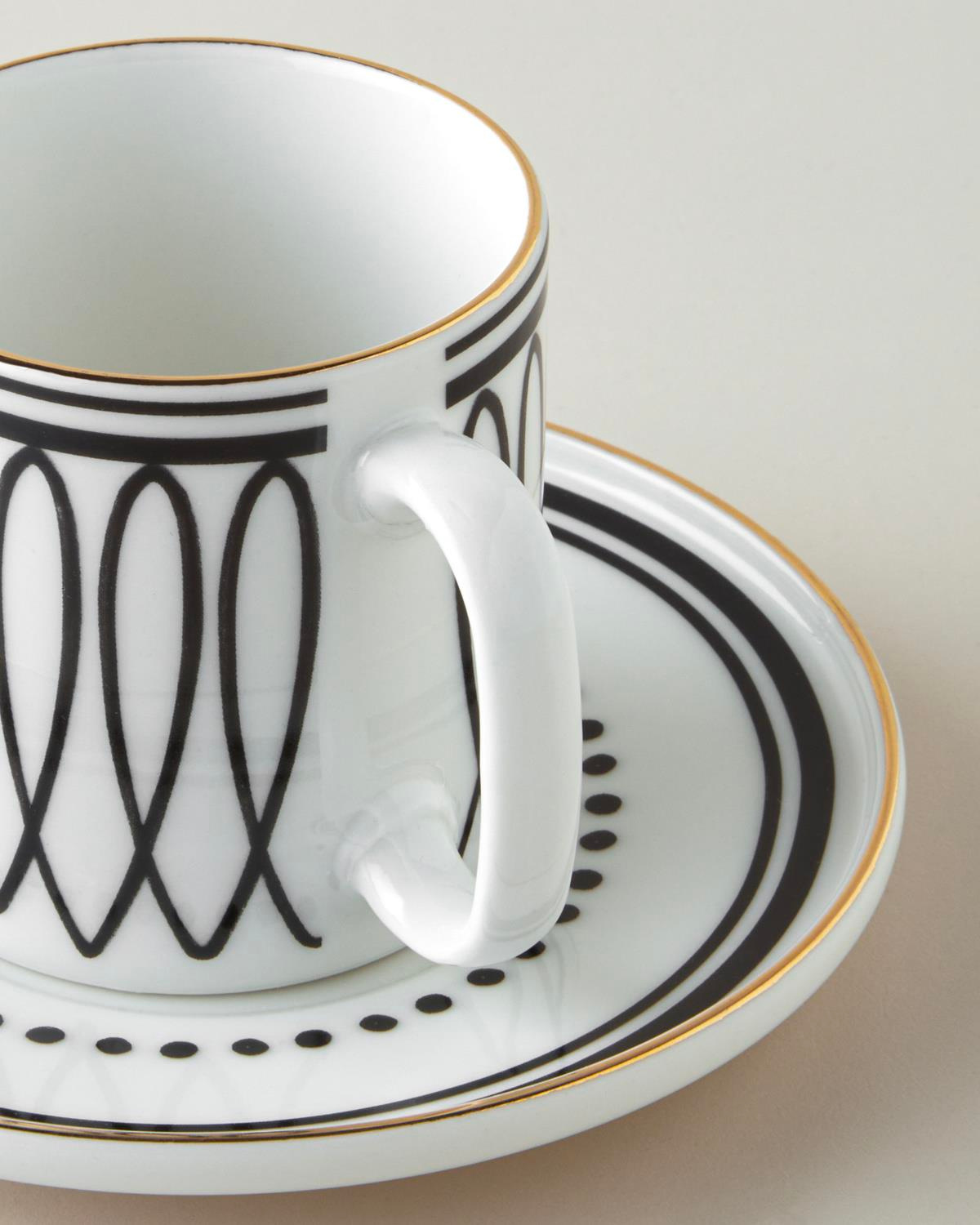 White Angles Bone Porselen 4 Parça 2 Kişilik Çay Fincanı Takımı 180 ml Siyah-Beyaz-Gold