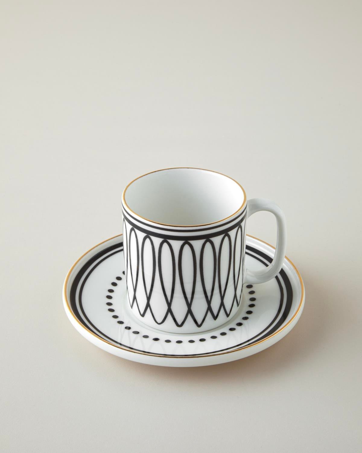 White Angles Bone Porselen 4 Parça 2 Kişilik Çay Fincanı Takımı 180 ml Siyah-Beyaz-Gold
