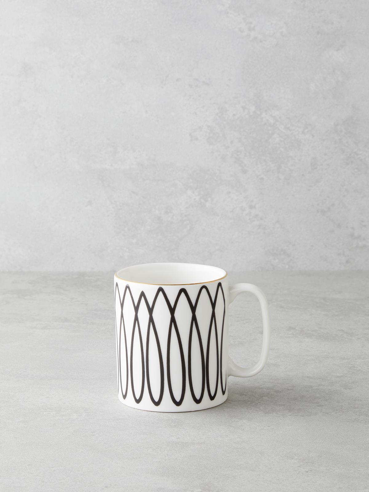 White Angles Bone Porselen Kupa 290 ml Siyah-Beyaz-Gold