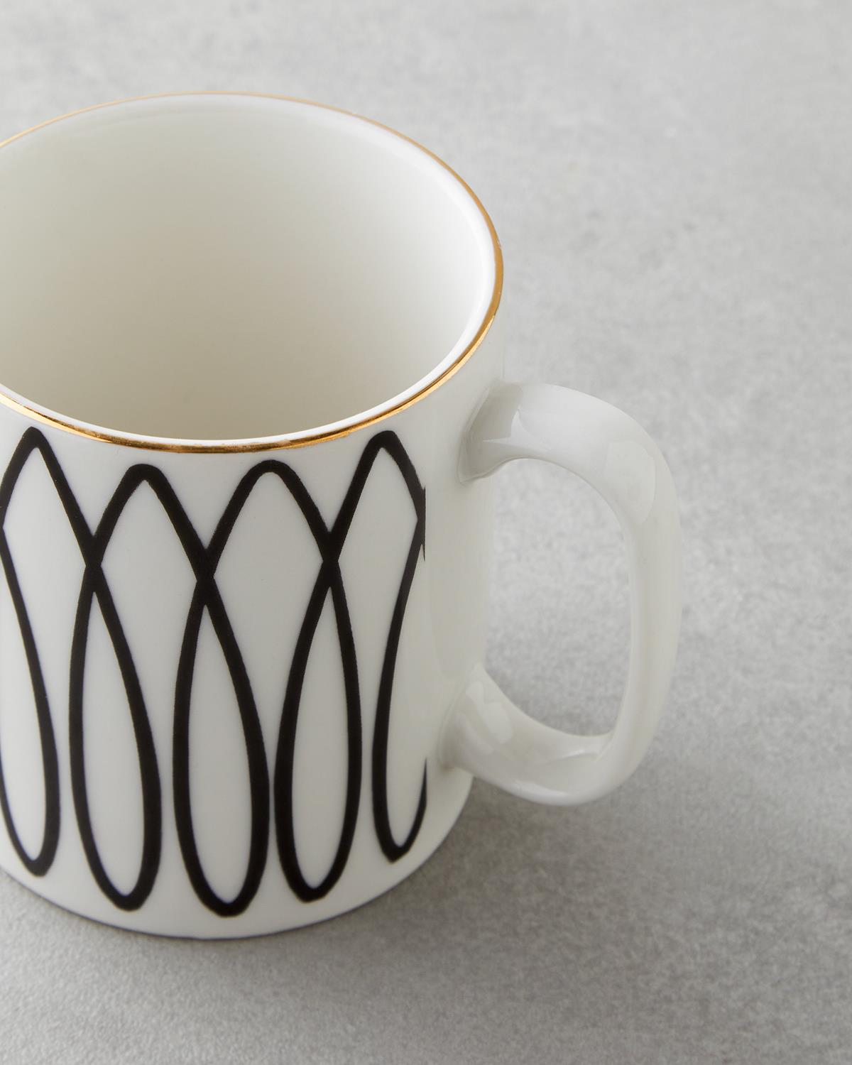 White Angles Bone Porselen Kupa 290 ml Siyah-Beyaz-Gold