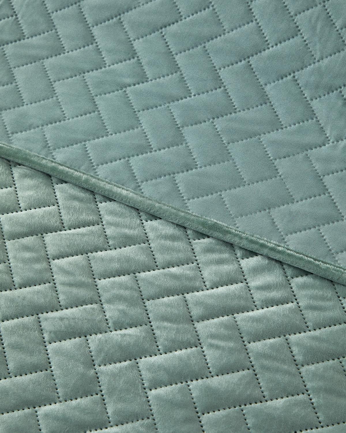 Wicker Kadife Çift Kişilik Yatak Örtüsü Takımı 200x220 cm Yeşil