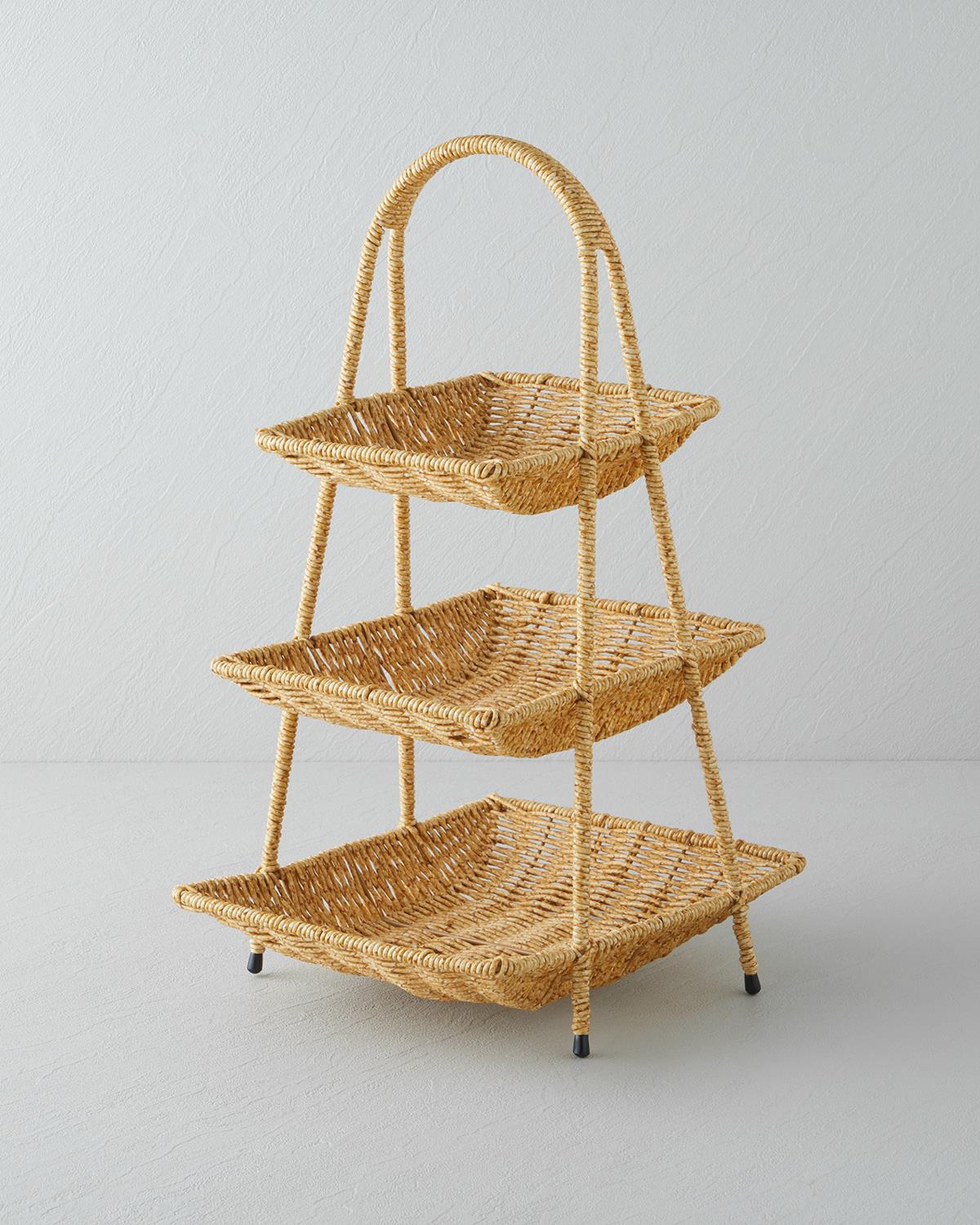 Wicker Plastik Rattan Katlı Servis 26x22x44 cm Açık Kahverengi