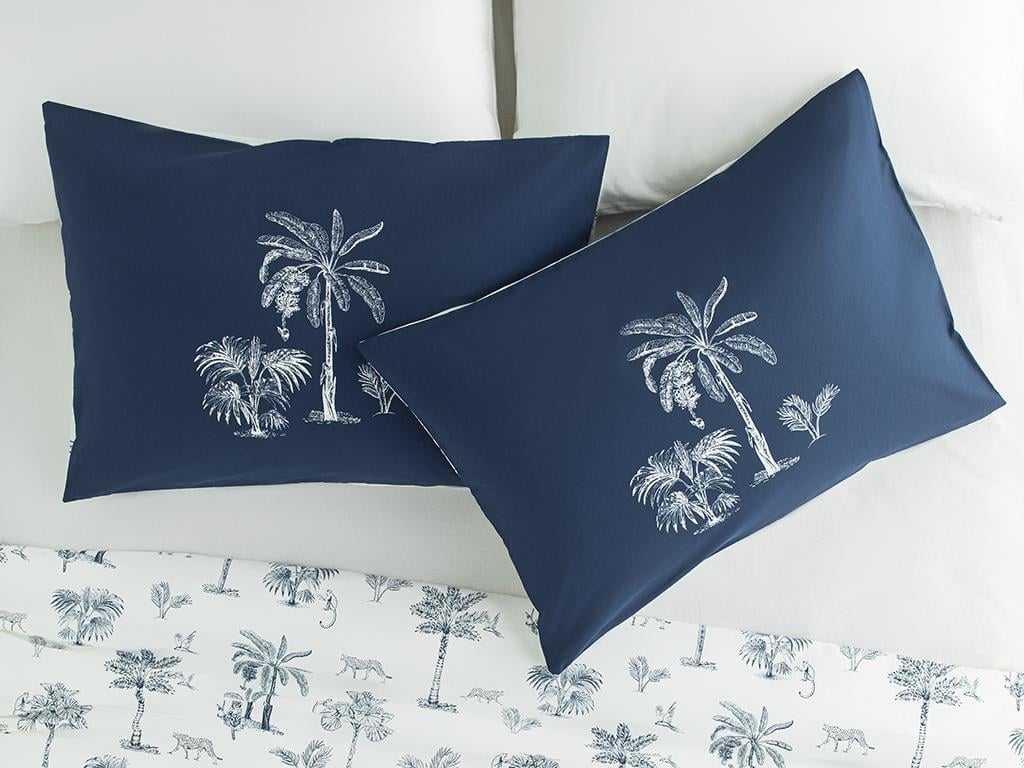 Wild Palms Pamuklu 2'li Yastık Kılıfı Lacivert
