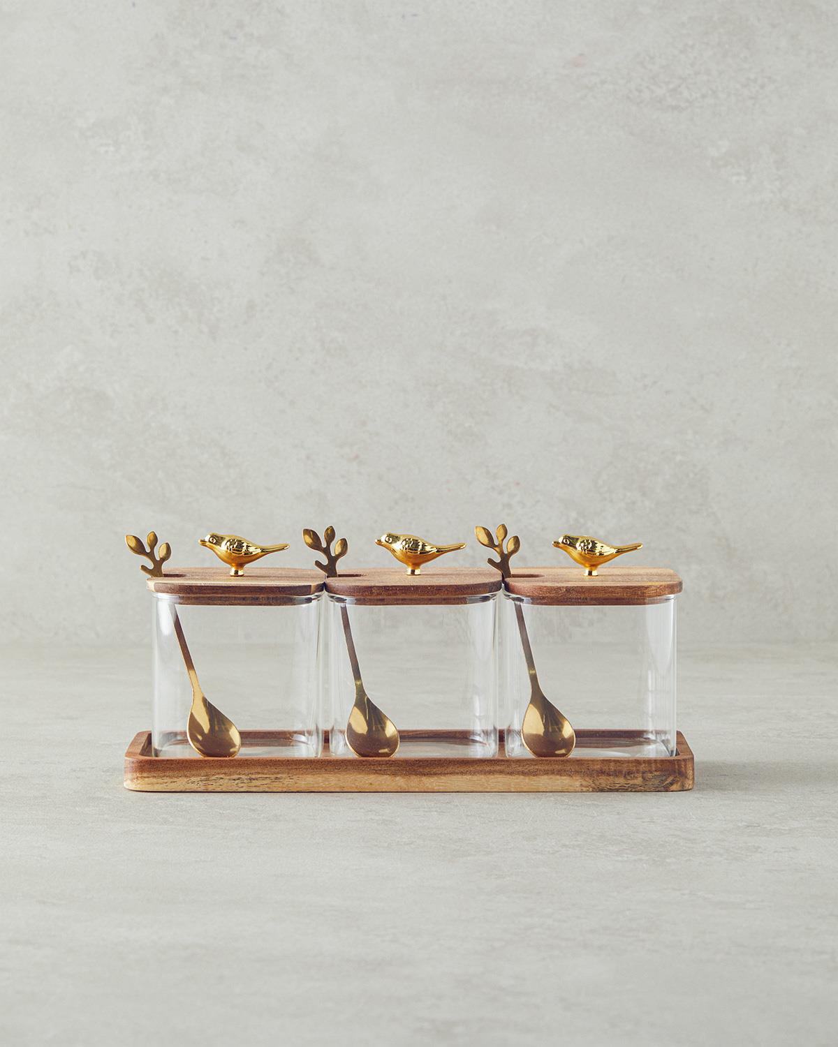 Wild Wood Borosilkat Ahşap Standlı Kaşıklı Baharatlık Kahve