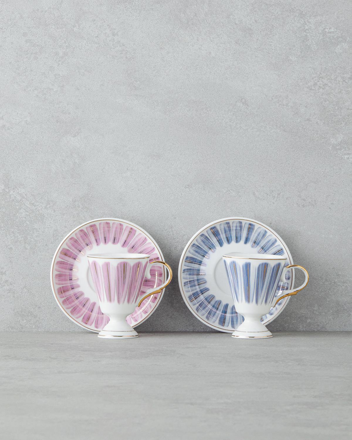 Winnie Porselen 4 Parça 2 Kişilik Kahve Fincan Takımı 90 ml Pembe - Mavi