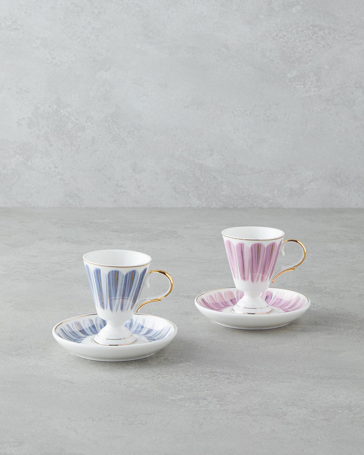 Winnie Porselen 4 Parça 2 Kişilik Kahve Fincan Takımı 90 ml Pembe - Mavi