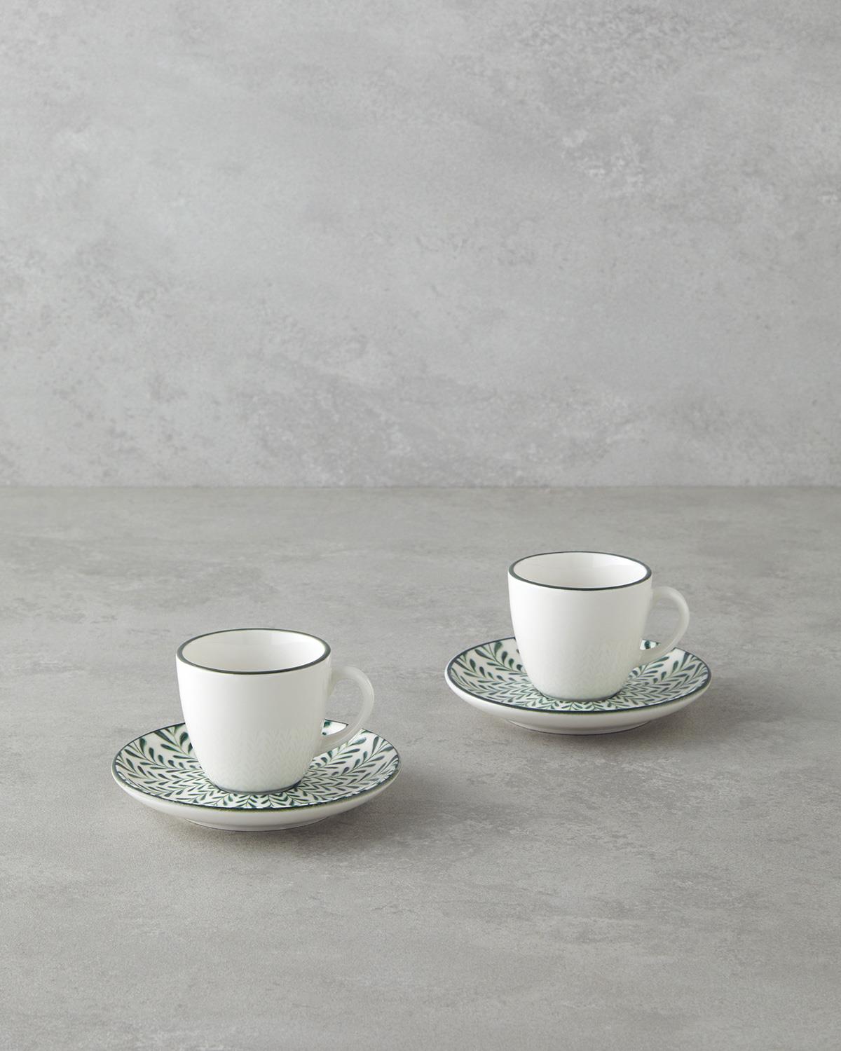 Winsome Bone Porselen 4 Parça 2 Kişilik Kahve Fincan Takımı 90 ml Yeşil