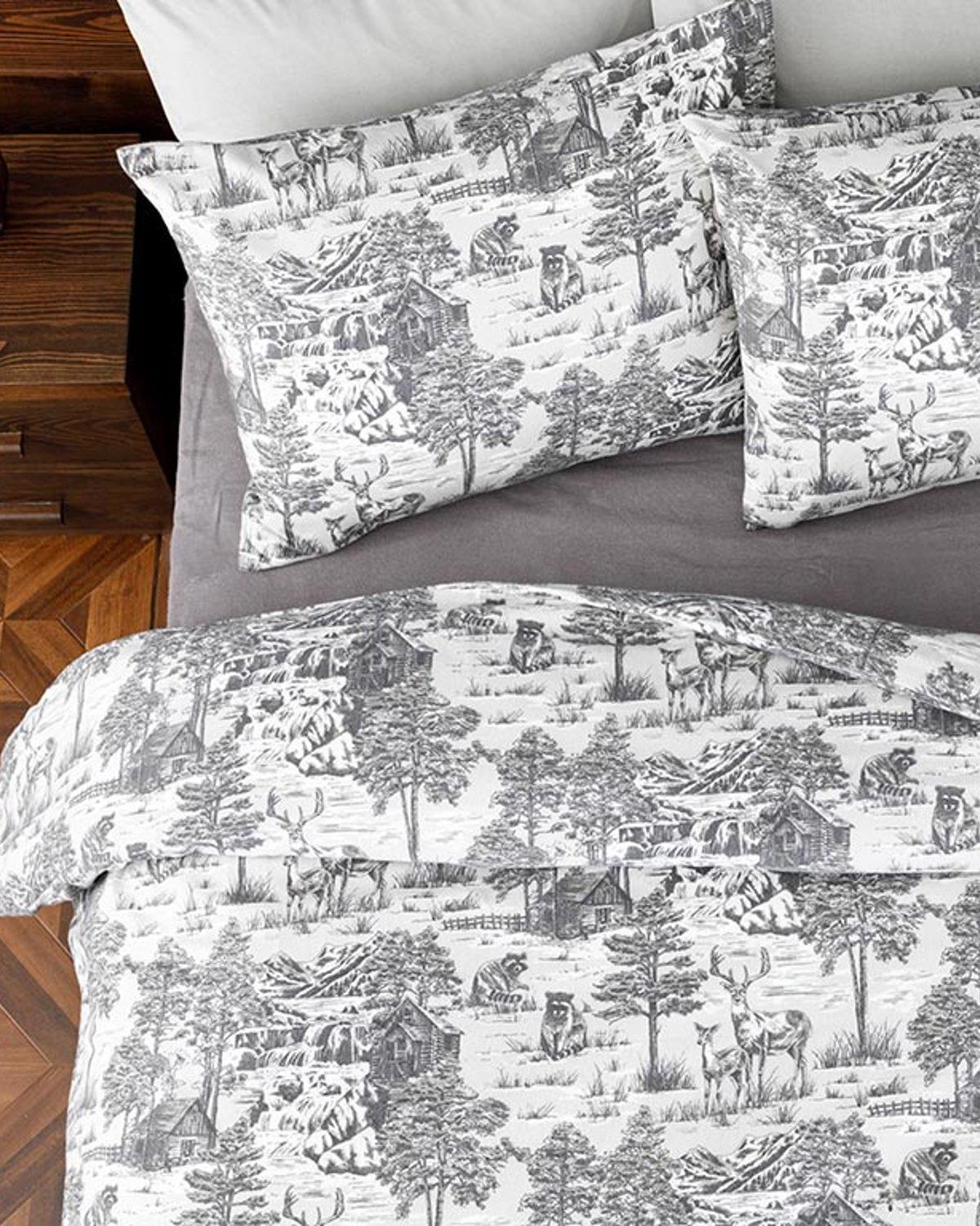 Winter Forest Flanel Tek Kişilik Nevresim Takımı Gri