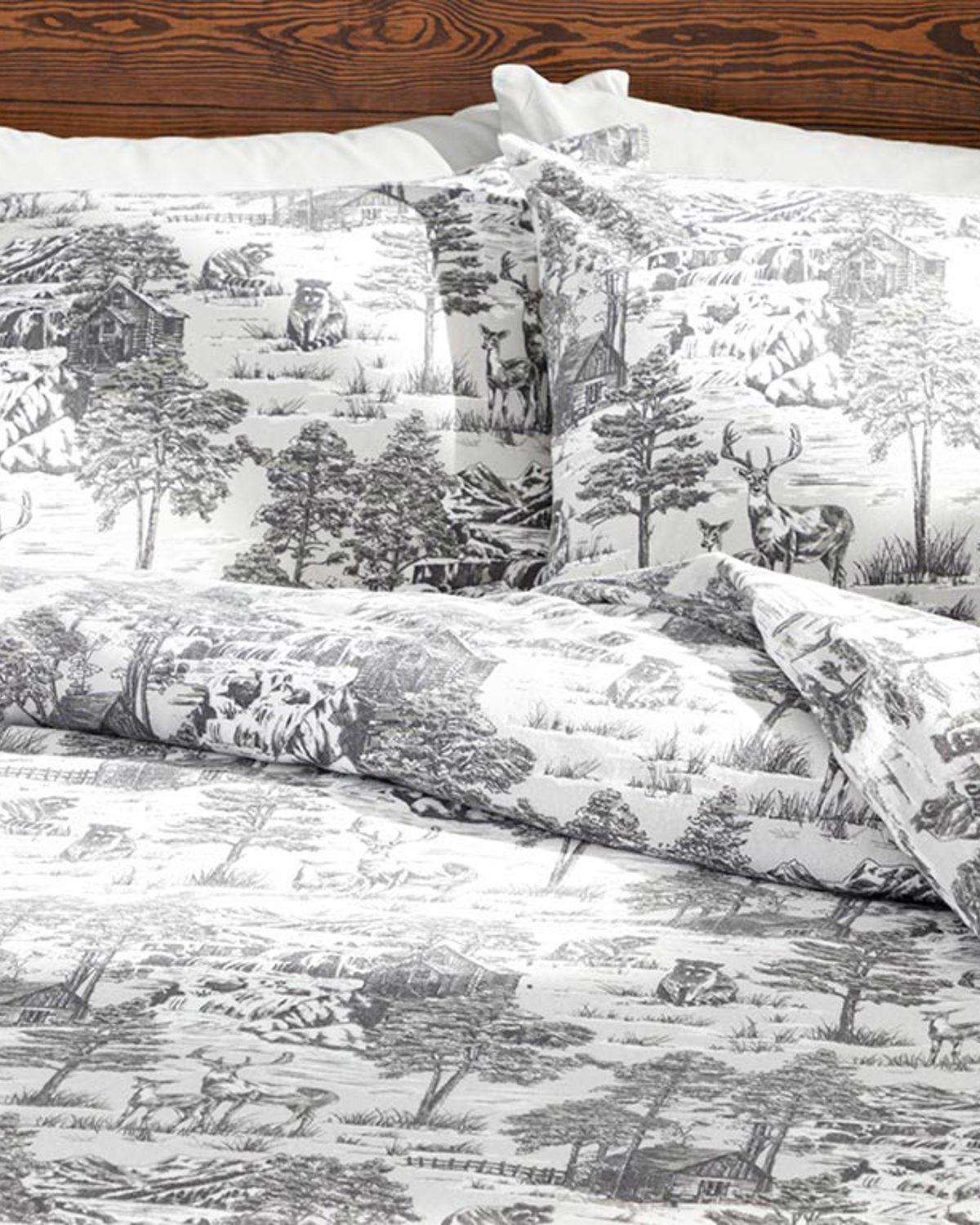 Winter Forest Flanel Tek Kişilik Nevresim Takımı Gri