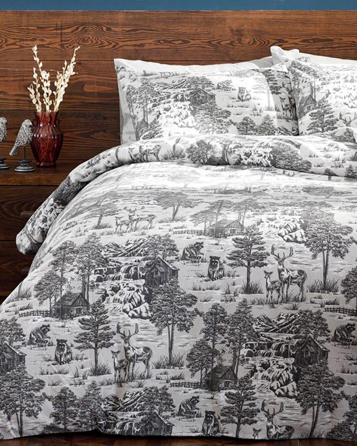 Winter Forest Flanel Tek Kişilik Nevresim Takımı Gri