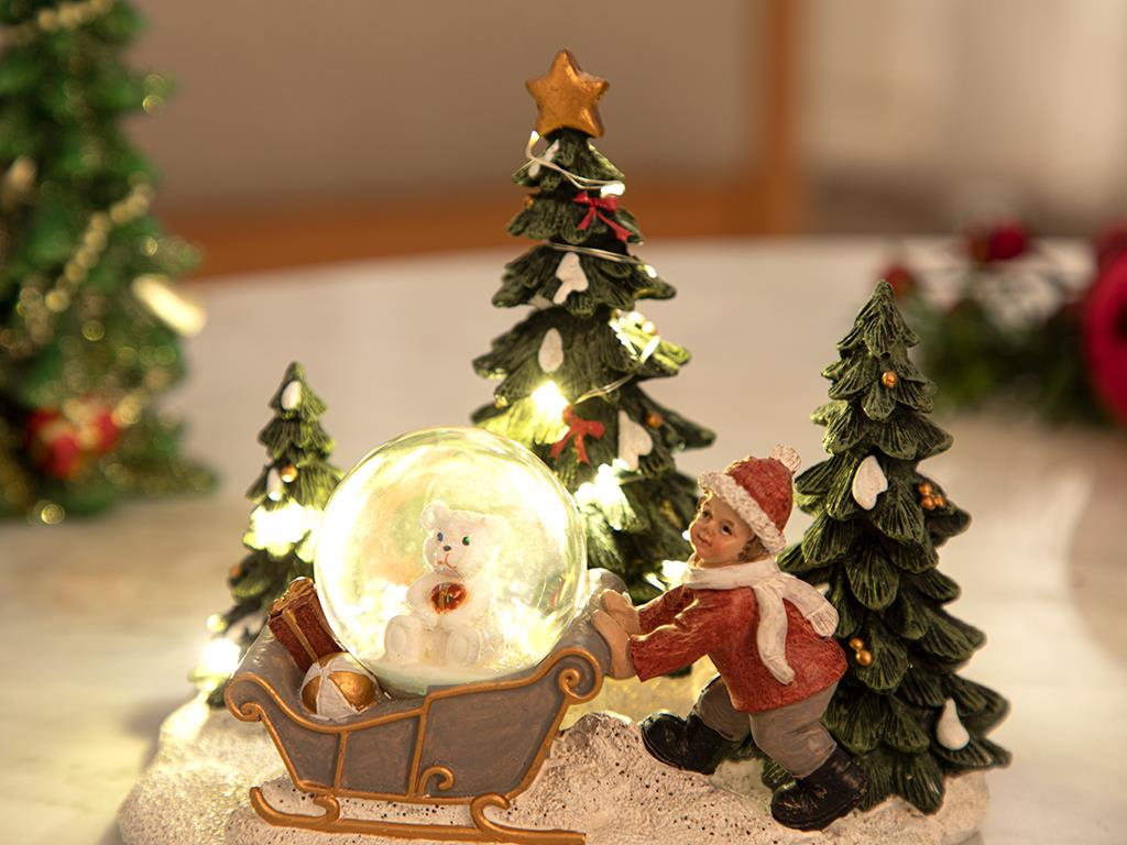 Winter Joy Ledli Kar Küresi 16x12,5x14,5 cm Yeşil