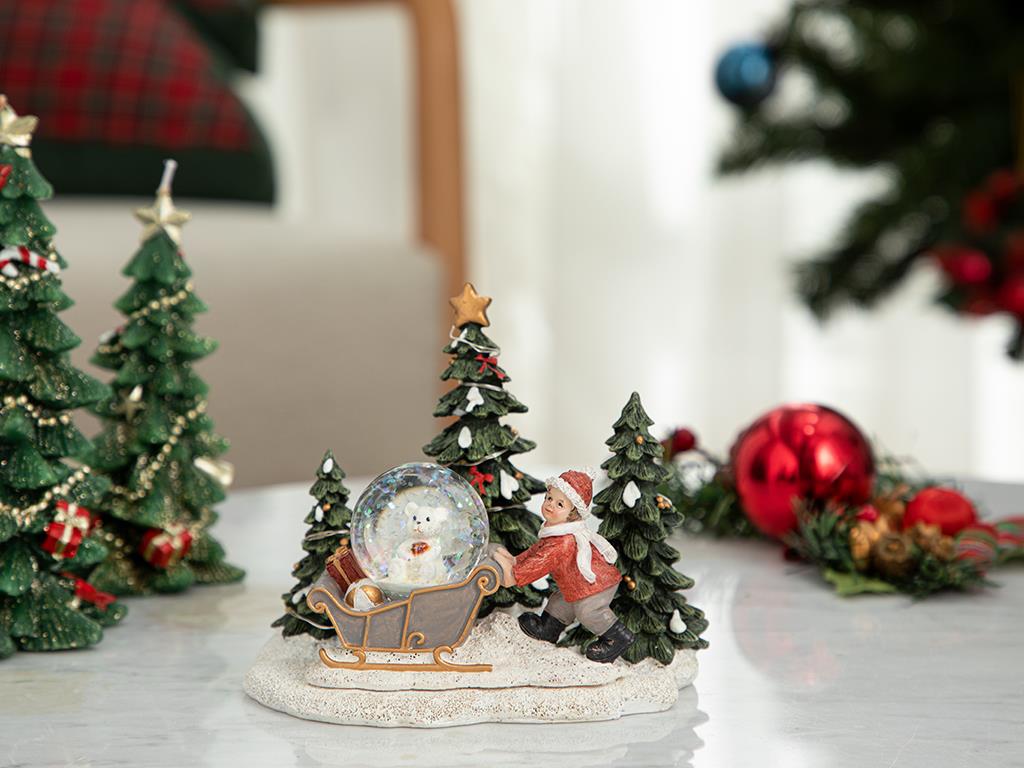 Winter Joy Ledli Kar Küresi 16x12,5x14,5 cm Yeşil