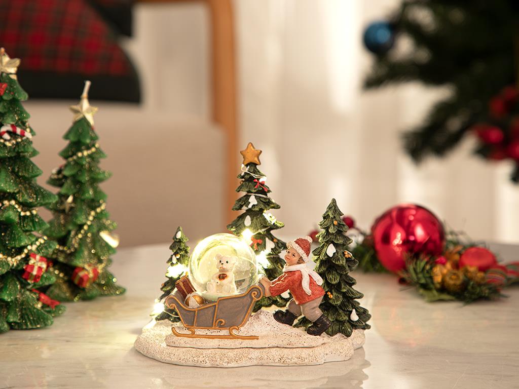 Winter Joy Ledli Kar Küresi 16x12,5x14,5 cm Yeşil
