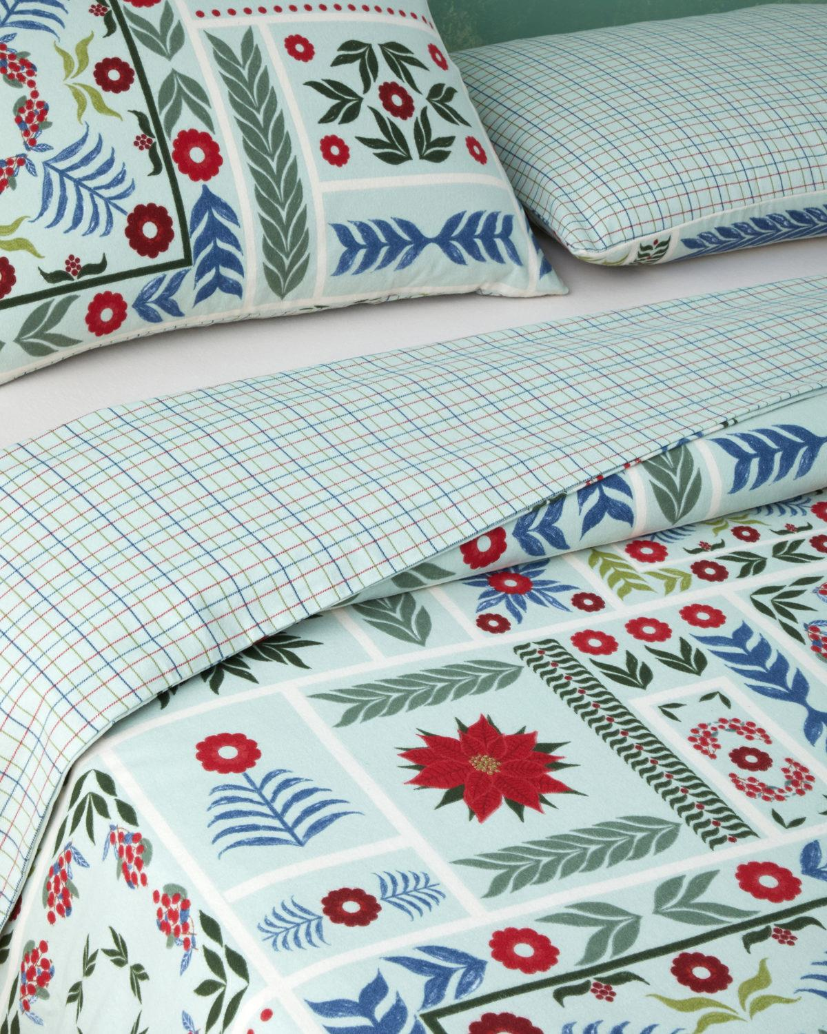 Winter Patch Flanel Çift Kişilik Nevresim Takımı 200x220 cm Açık Yeşil