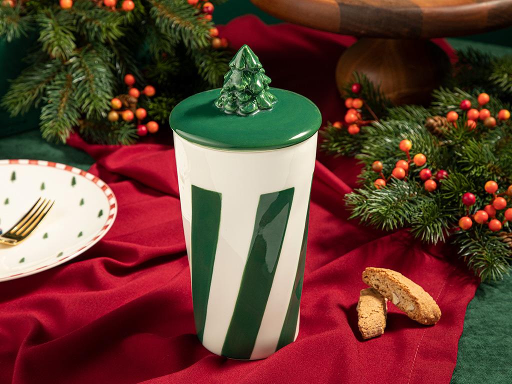 Winter Stripes Porselen Double Wall Travel Mug Yeşil