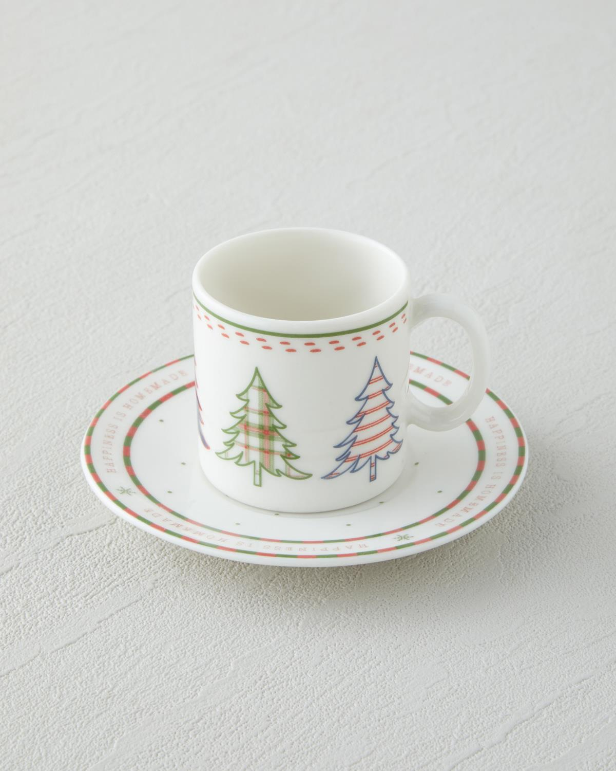 Wishful Bone Porselen 4 Parça 2 Kişilik Kahve Fincan Takımı 90 ml Kırmızı - Yeşil