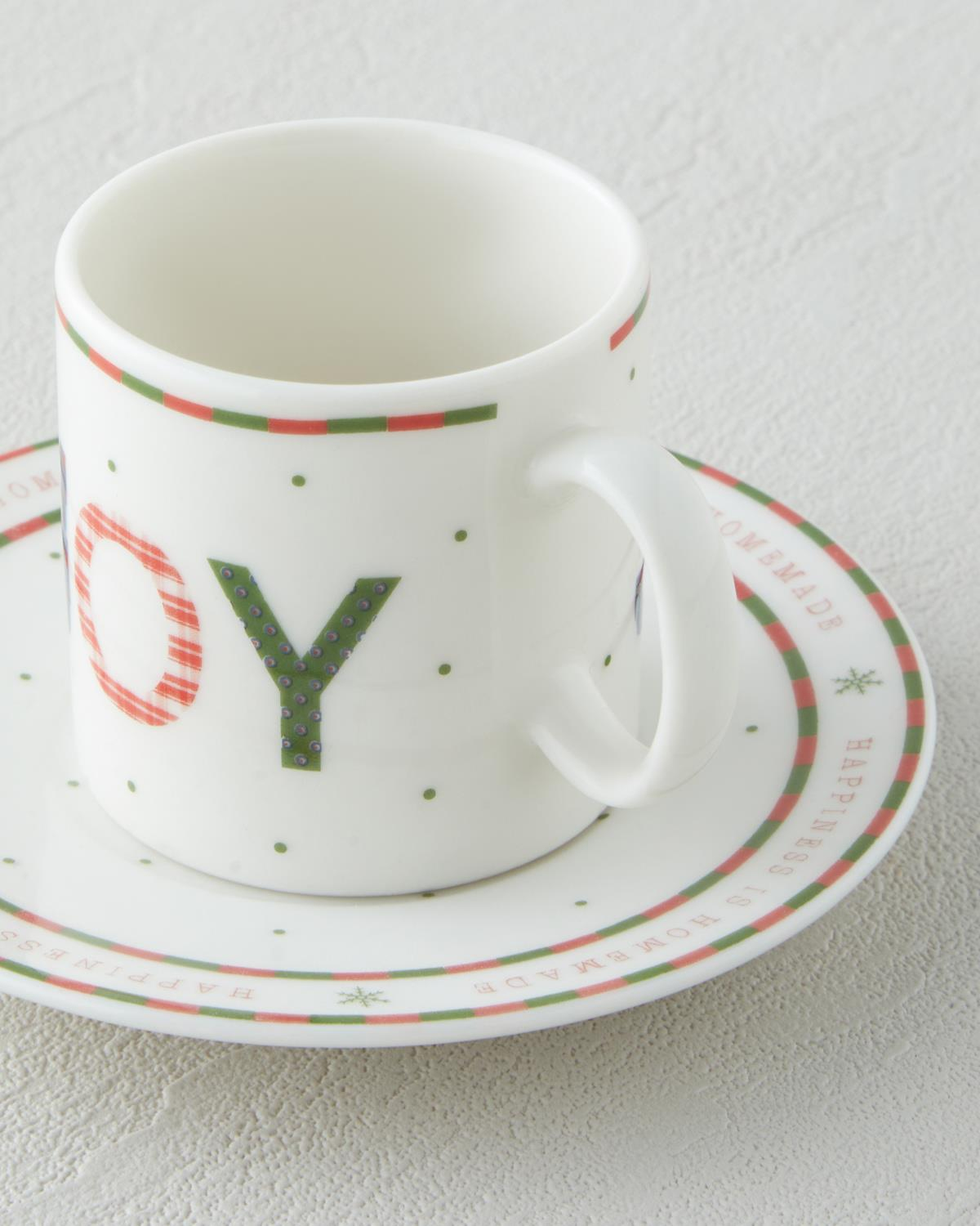 Wishful Bone Porselen 4 Parça 2 Kişilik Kahve Fincan Takımı 90 ml Kırmızı - Yeşil