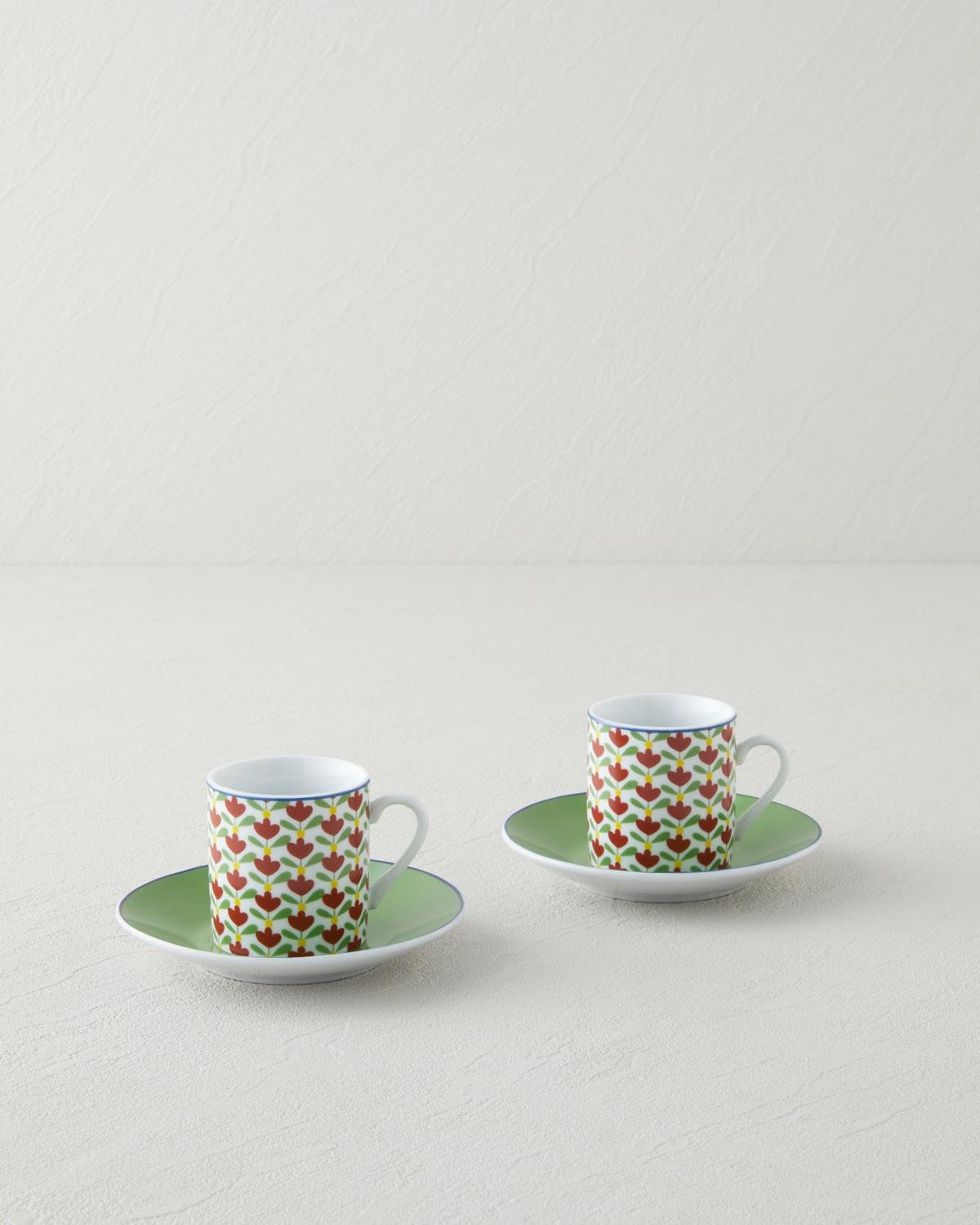 Wisp Porselen 4 Parça 2 Kişilik Kahve Fincan Takımı 80 ml Yeşil-Kırmızı