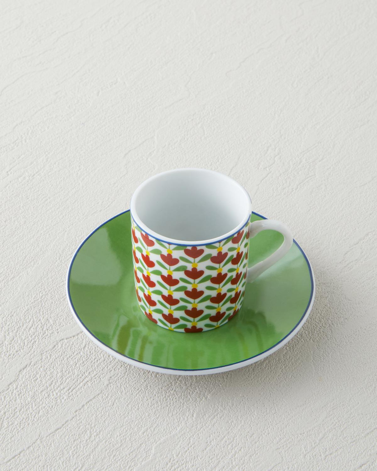 Wisp Porselen 4 Parça 2 Kişilik Kahve Fincan Takımı 80 ml Yeşil-Kırmızı