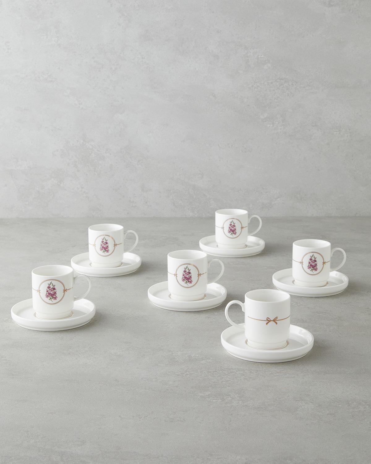 Wisteria New Bone China 12 Parça 6 Kişilik Kahve Fincan Takımı 90 ml Beyaz