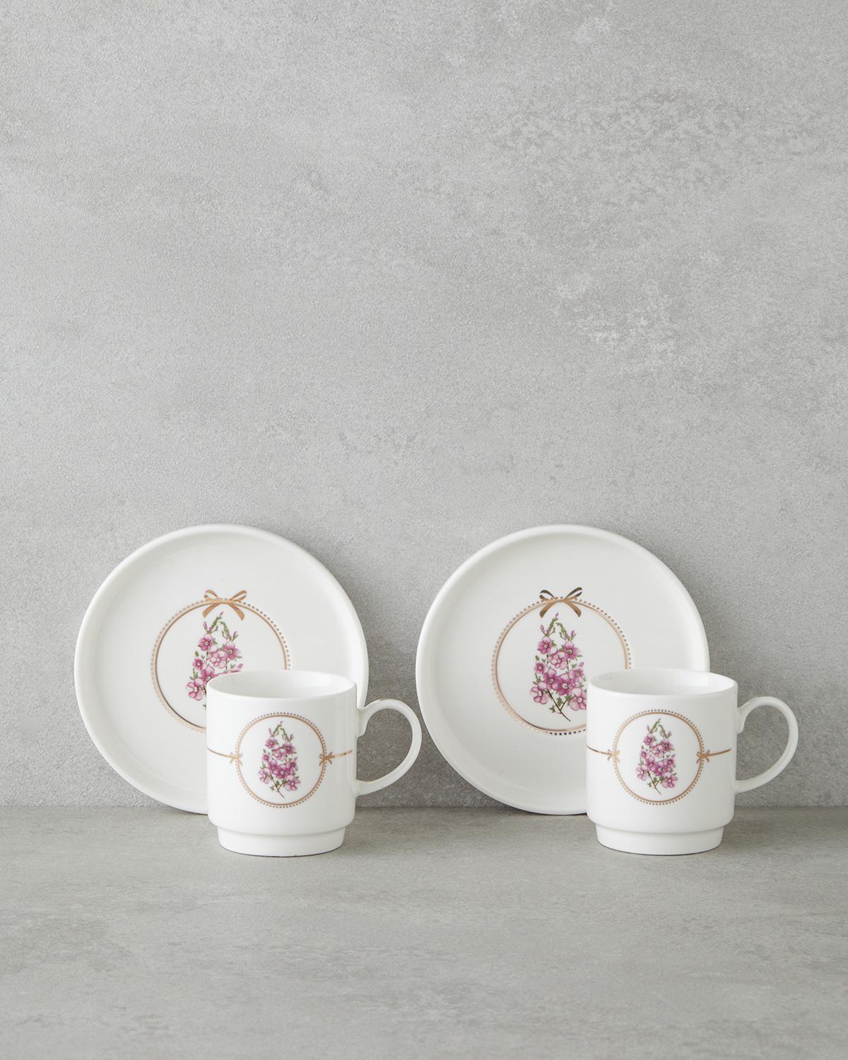Wisteria New Bone China 12 Parça 6 Kişilik Kahve Fincan Takımı 90 ml Beyaz