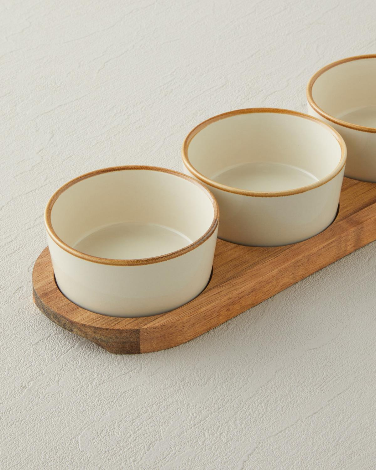 Woodcrest Akasya 4 Parça Sunumluk 10x10 cm Beyaz-Kahverengi