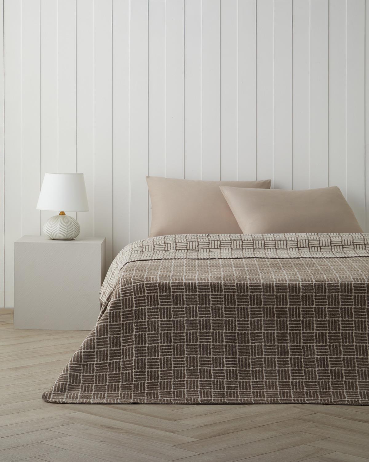 Woven Grid Pamuk Akrilik Çift Kişilik Battaniye 200x220 cm Kahverengi