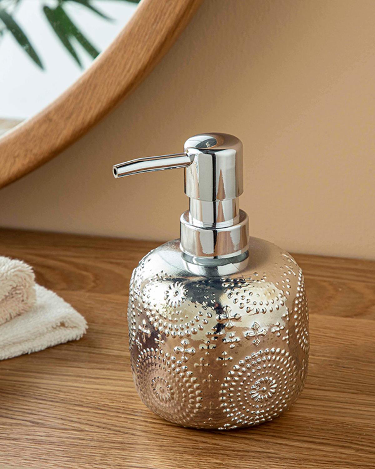 Zoe Cam Banyo Sıvı Sabunluk Silver