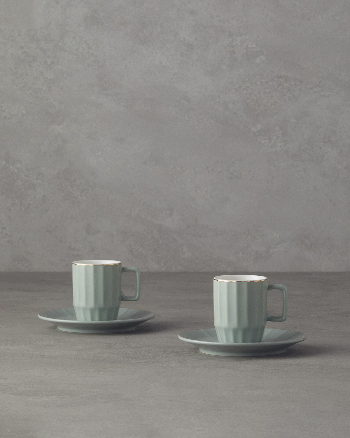 Angely New Bone China 4 Parça 2 Kişilik Kahve Fincan Takımı Yeşil
