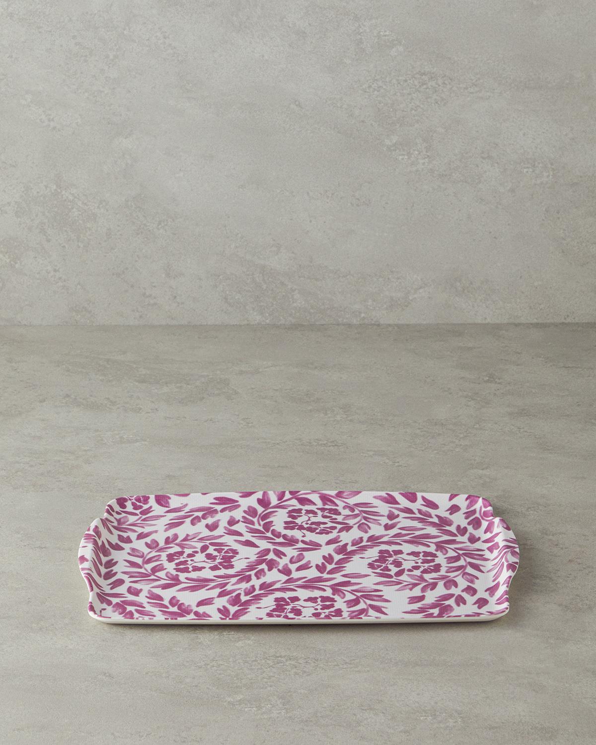 Carnival Floral Melamin Kaydırmaz Tepsi 27x36 cm Fuşya