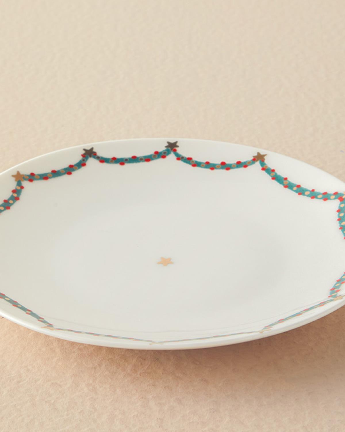 Cheerful Star Bone Porselen Pasta Tabağı 20 cm Beyaz - Yeşil