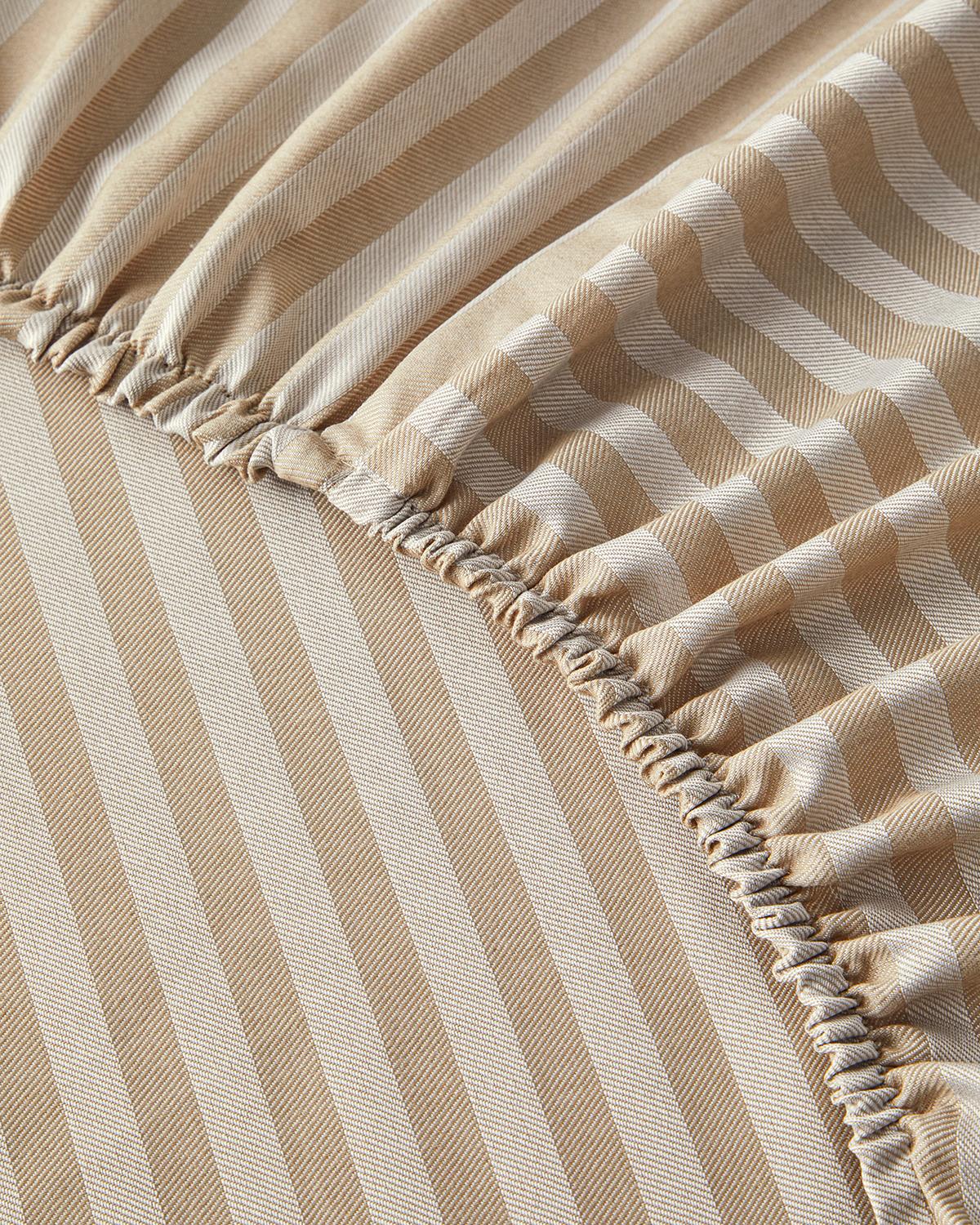 Classy Stripe Twill Tek Kişilik Lastikli Çarşaf Bej