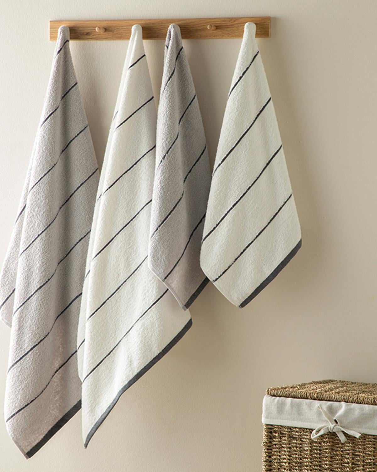 Cosy Pamuklu Banyo Havlusu Takımı Gri-Beyaz