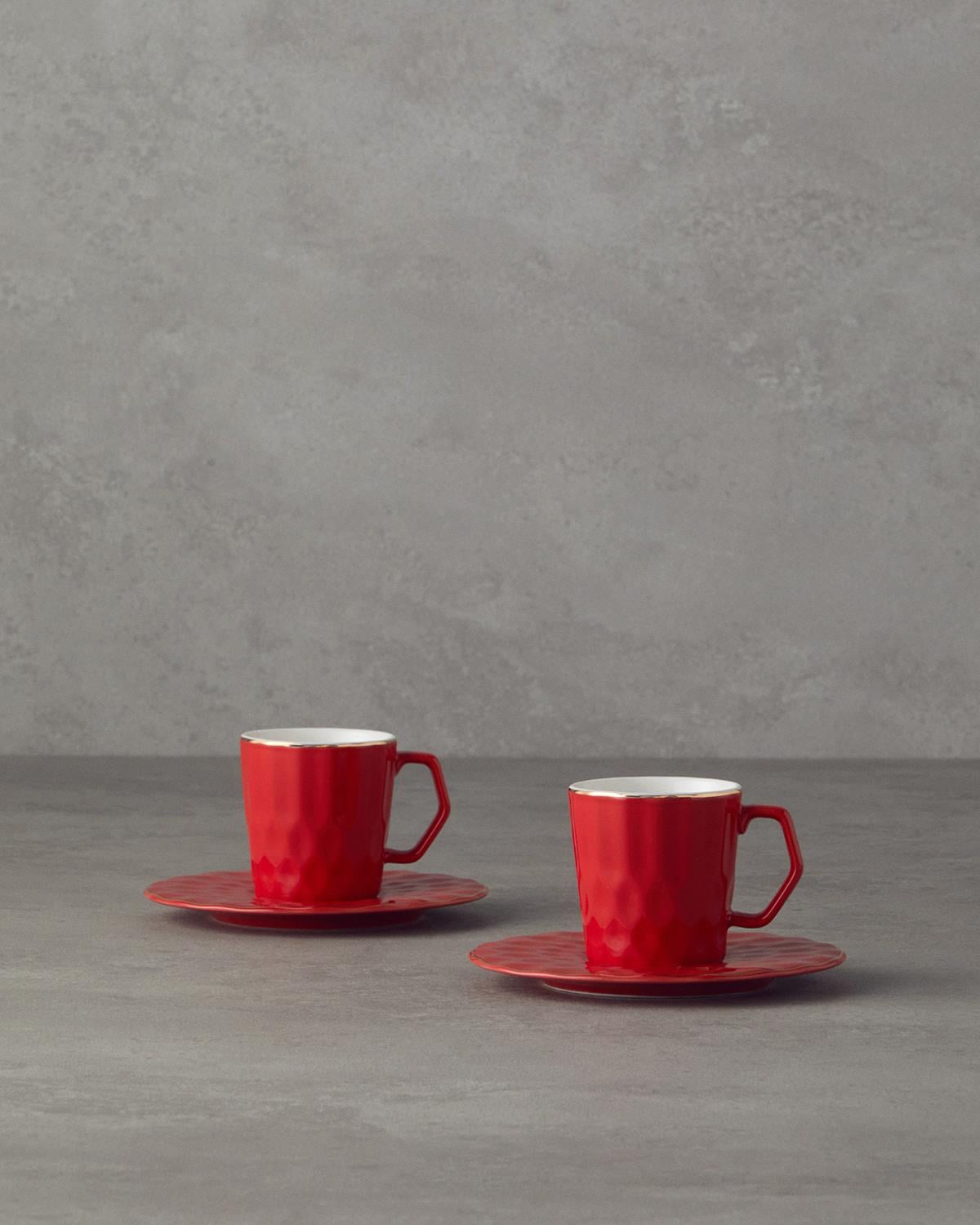 Hestia New Bone China 4 Parça 2 Kişilik Kahve Fincan Takımı Kırmızı