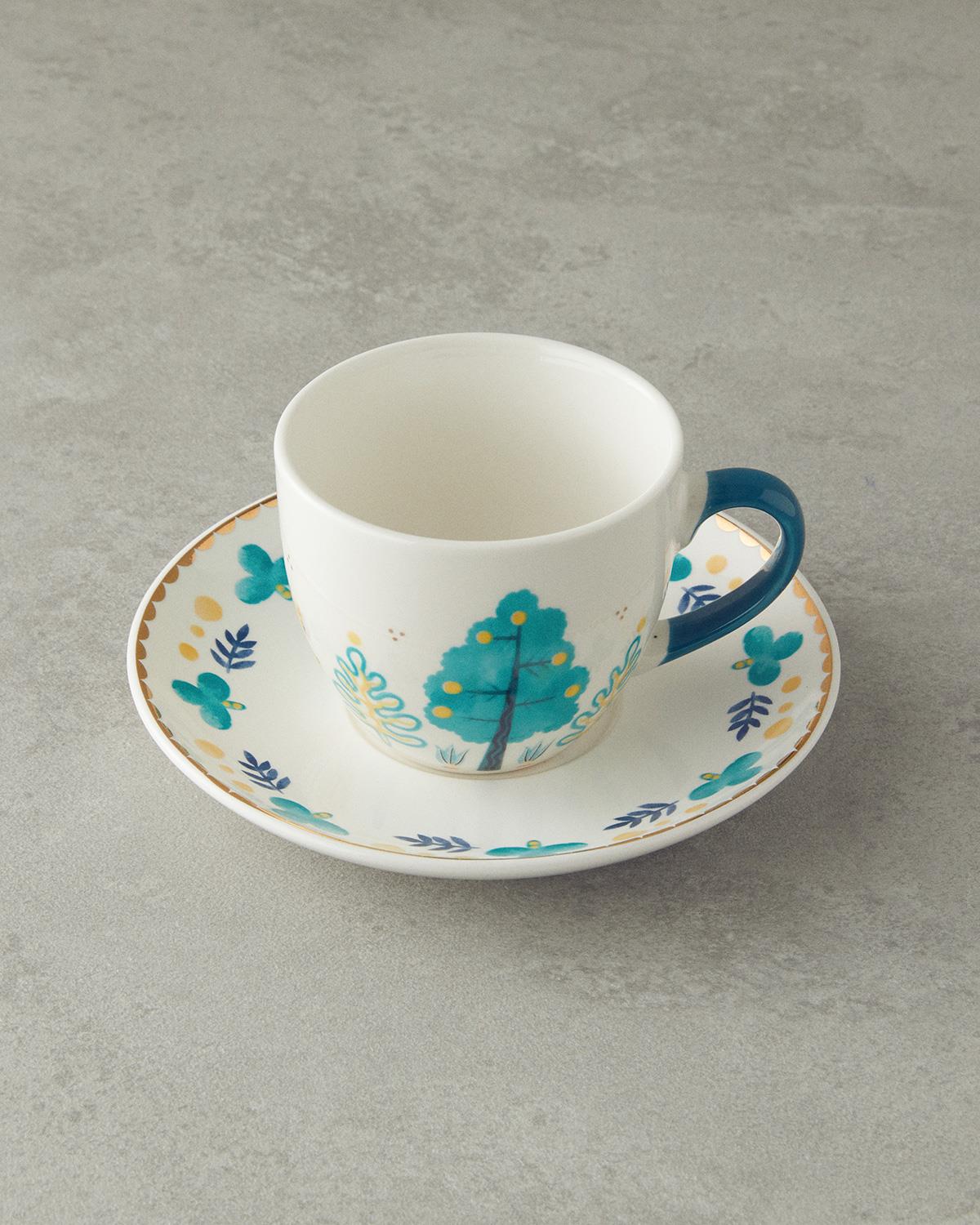 Love Jungle New Bone China 4 Parça 2 Kişilik Çay Fincanı Takımı Yeşil
