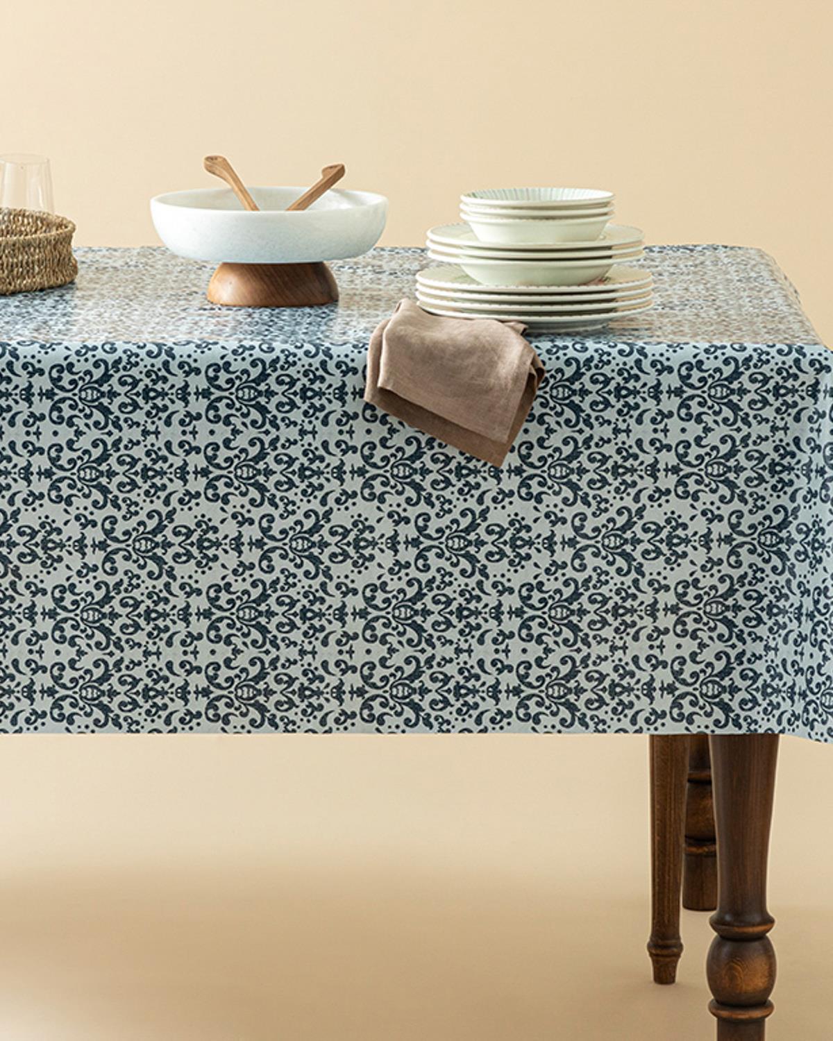 Majestic Damask Pvc Masa Örtüsü 140x140 cm Lacivert