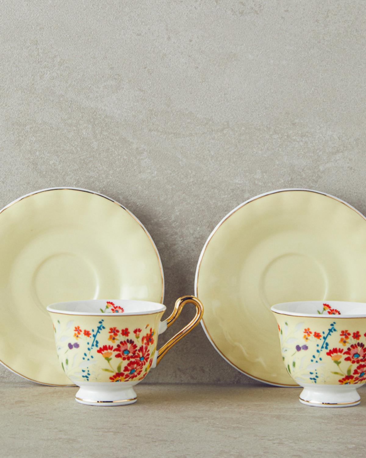 Miranda New Bone China 4 Parça 2 Kişilik Kahve Fincan Takımı Açık Sarı