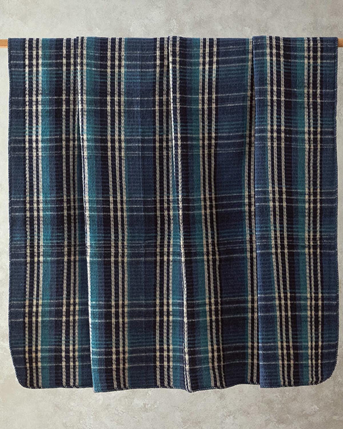 Plaid Waffle Scotch Çift Kişilik Battaniye Mavi