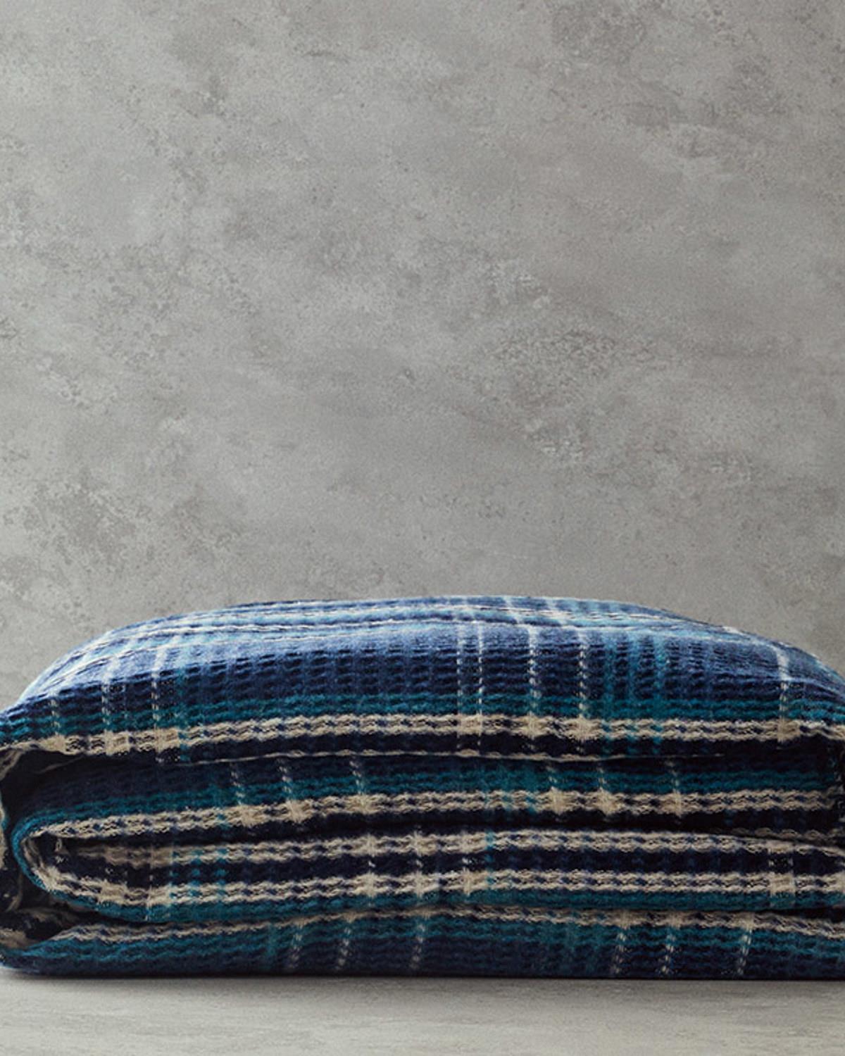 Plaid Waffle Scotch Tek Kişilik Battaniye Mavi