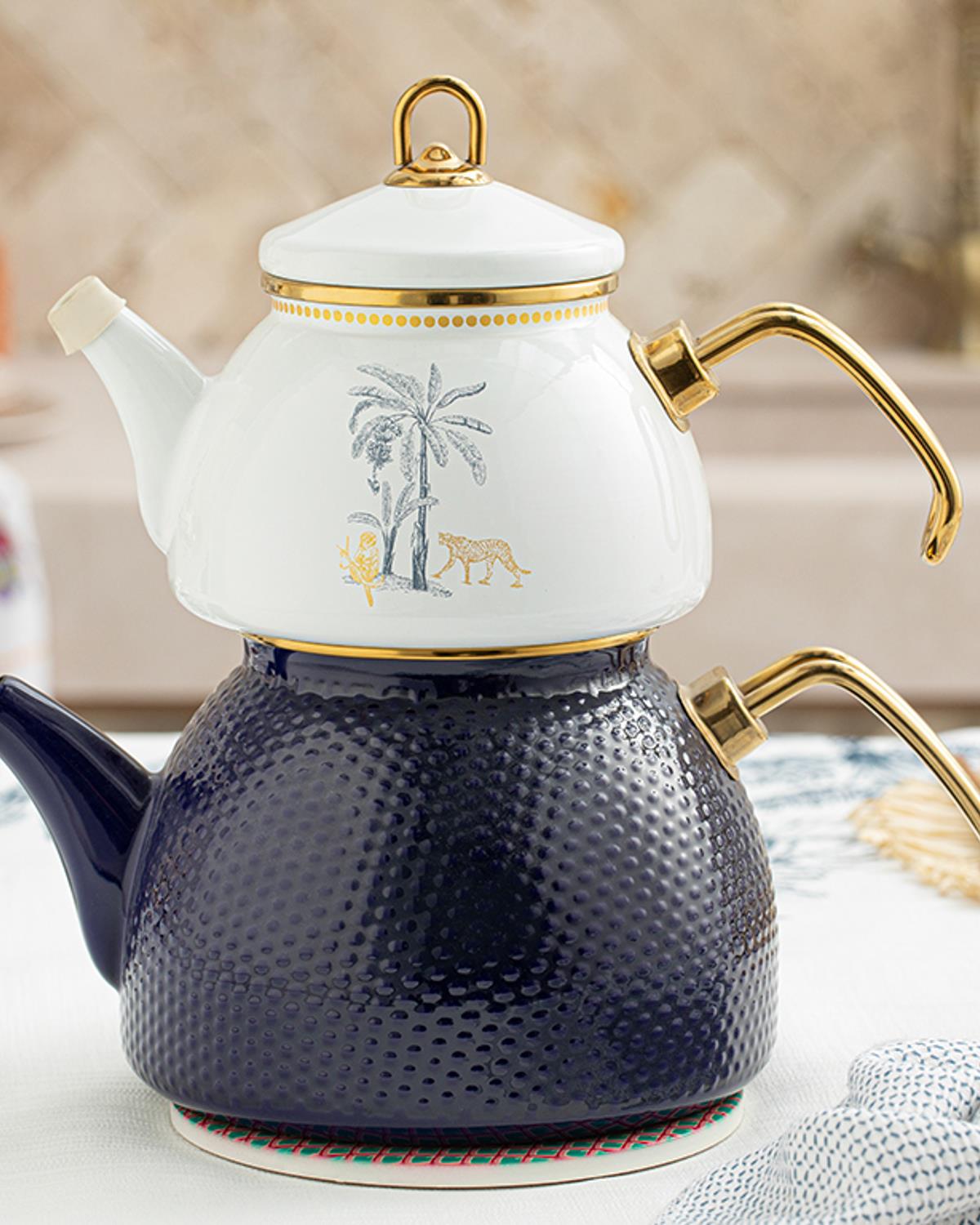 Toile Botanical Emaye Çaydanlık Koyu Mavi-Beyaz