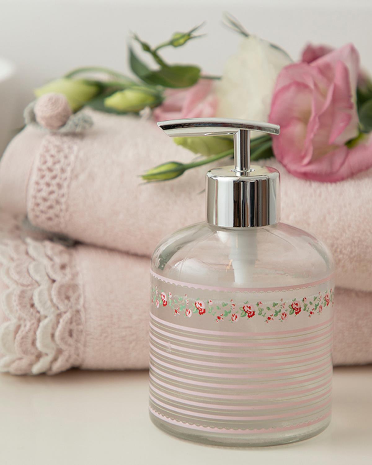 Allure Rosa Cam Banyo Sıvı Sabunluk Gümüş