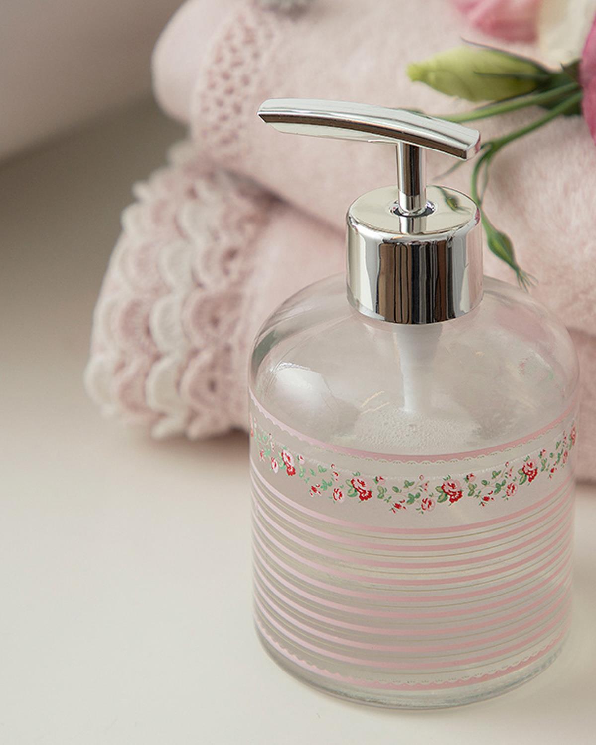 Allure Rosa Cam Banyo Sıvı Sabunluk Gümüş