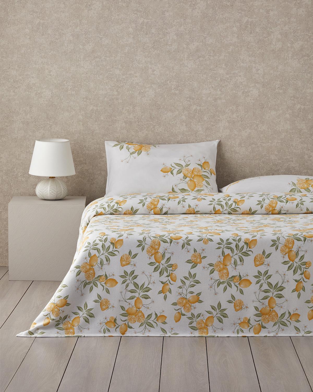 Amalfi Breeze Baskılı Tek Kişilik Pike Takımı 150x220 cm Sarı