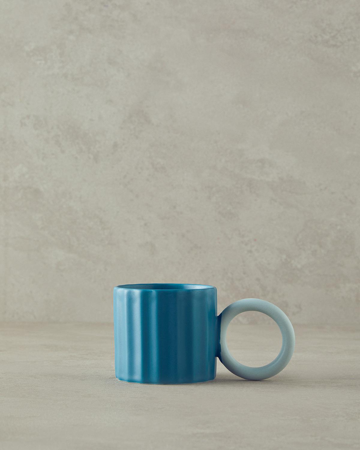 Angled New Bone China Kupa Turkuaz